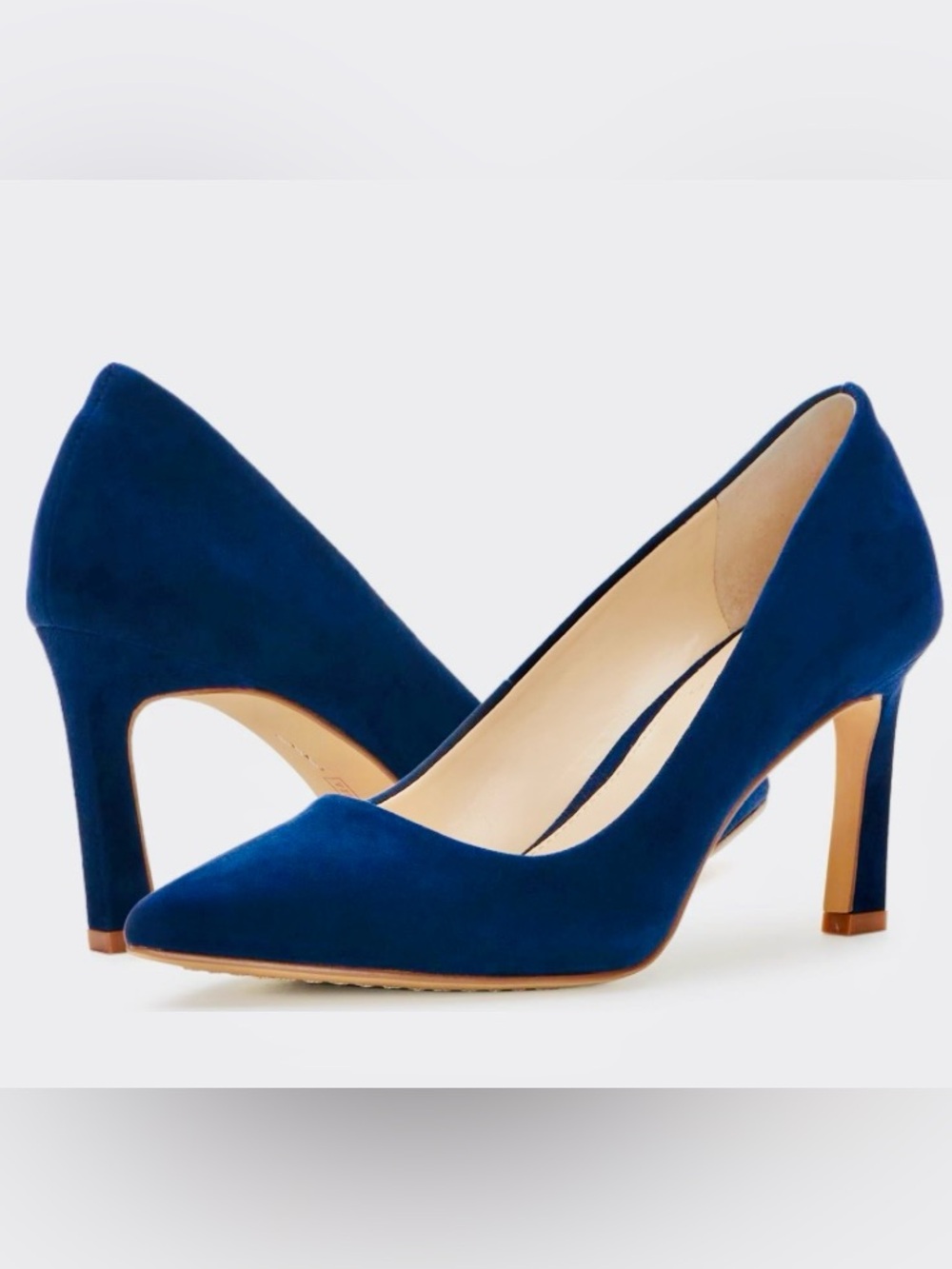 “Two” Women's Pointed-Toe Suede Pumps in Navy